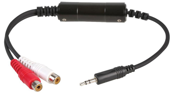 PULSE PLS00599 - Ground Loop Isolator, 3.5mm Plug to L/R phono (RCA) Sockets
