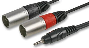 PULSE PLS00300 - 3.5mm Stereo Jack to 2x 3 Pin XLR Plug to Plug Lead, 3m Black