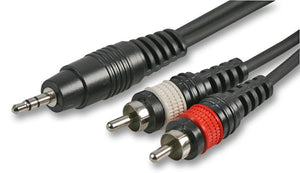 PULSE PLS00181 - 3.5mm Stereo Jack to 2x Phono (RCA) Plug to Plug Lead, 6m Black