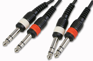 PULSE PLS00256 - 6.35mm (1/4") Stereo Jack Plug to Twin Plug Lead, 6m Black