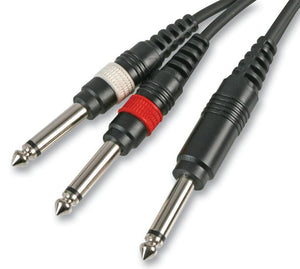PULSE PLS00126 - 6.35mm (1/4") Mono Jack Plug to Twin Plug Lead, 3m Black