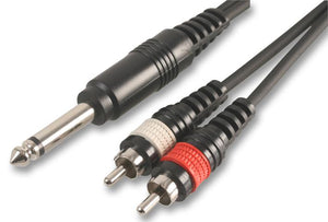 PULSE PLS00138 - 2x Phono (RCA) to 6.35mm Mono Jack Plug to Plug Lead, 3m Black