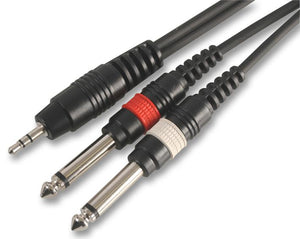 PULSE PLS00142 - 3.5mm Stereo Jack to 2x 6.35mm (1/4") Mono Jack Plug to Plug Lead, 6m, Black