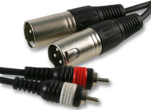 PULSE PLS00263 - 2x 3 Pin XLR to 2x Phono (RCA) Male to Male Lead, 1.5m Black