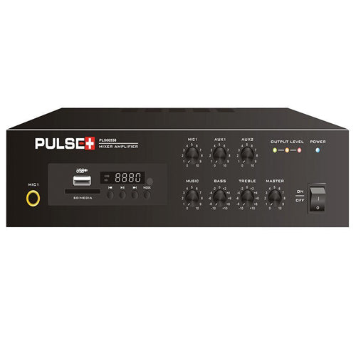 Pulse PLS00558 - 60W Compact 100V Line Desktop PA Mixer Amplifier with MP3 Player and Bluetooth - AV SOS