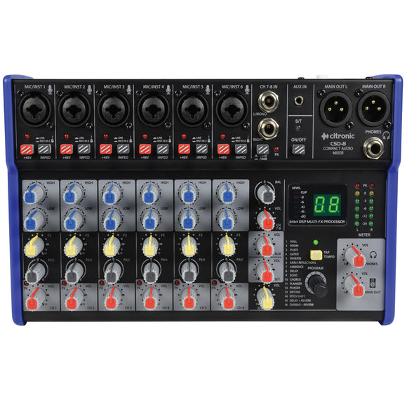Citronic CSD-8 -  8 Channel Mixer with BT and DSP Effects - AV SOS
