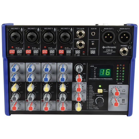 Citronic CSD-6 -  6 Channel Mixer with BT and DSP Effects - AV SOS