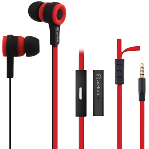 AV:link Rubberised Stereo Earphones with Hands-free RED