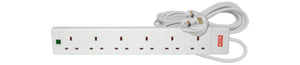 MERCURY 6 Gang Extension Lead with Surge Protection 13A 2M / White