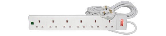 MERCURY 6 Gang Extension Lead with Surge Protection 13A 2M / White