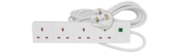MERCURY 4 Gang Extension Lead with Surge Protection 13A 5M / White