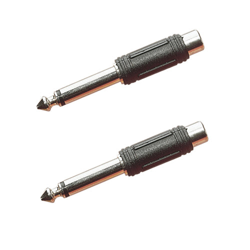 PAIR 6.35mm Mono Plug to Phono (RCA) Socket Adaptors
